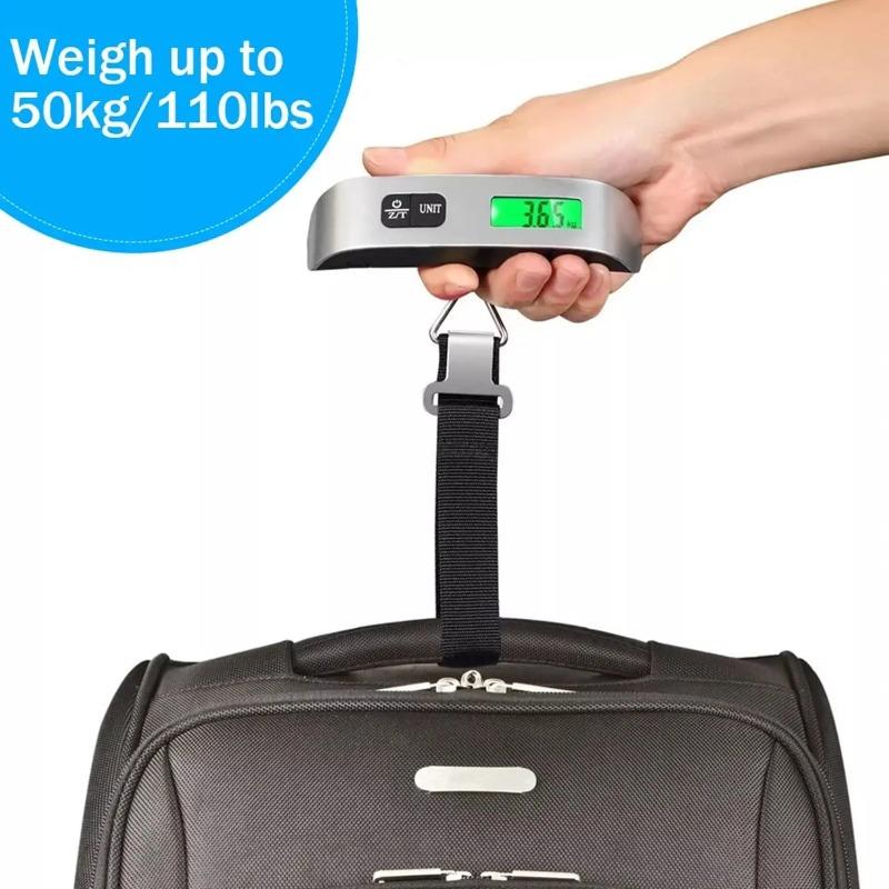Digital Luggage Scale 110lbs/50kg - Portable Handheld Suitcase Weigher with LCD Display & Overload Alarm for Travel Accessories