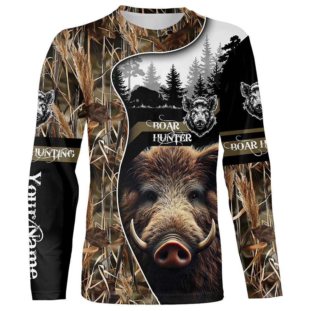 Camo Hunting Animals Wild Boar Men T-Shirt 3D Print Sport Long Sleeve Tee Tops Casual O Neck Streetwear T Shirts Men's Clothing