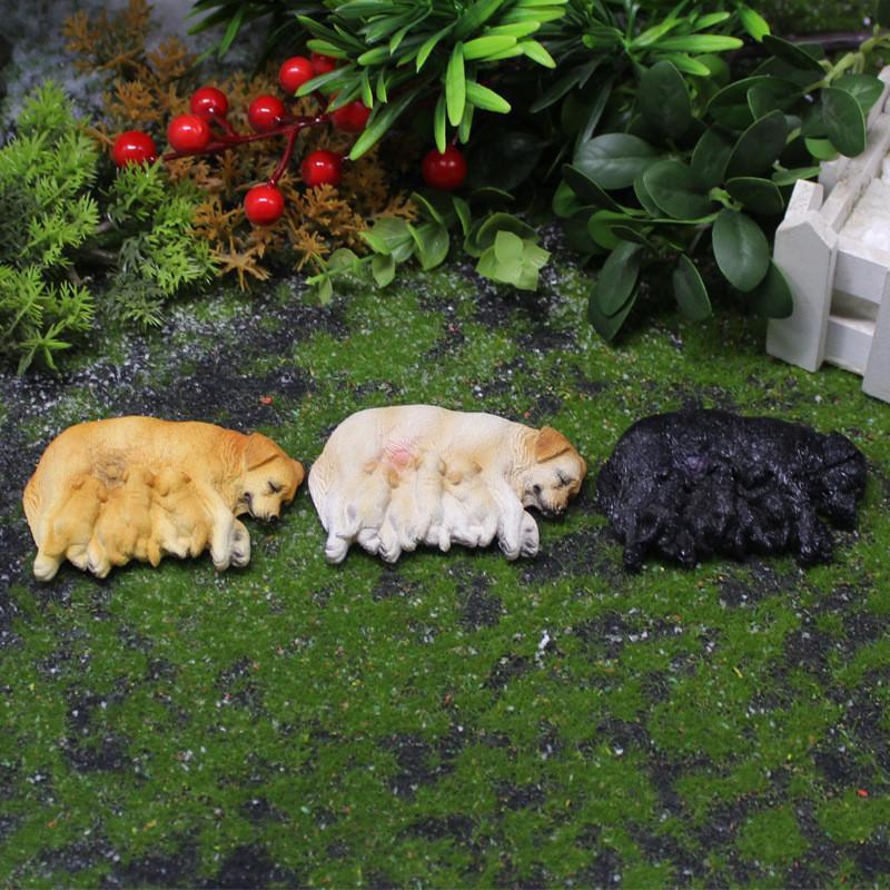 Miniature Animal Resin Set Labrador And Puppy Figurine Garden Decor Ornament