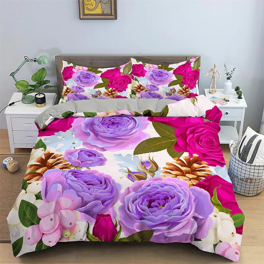 3D Creative Rose Bedding Set Valentine's Day Quilt Cover Pillowcase Bedding Single Double Bed Full Size 2/3 Pieces Microfiber