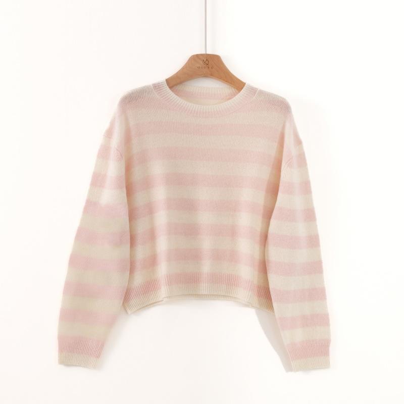 Crew Neck Striped 0 Pure Wool Knitted Sweater Autumn New Lazy Wind Pullover Jacket