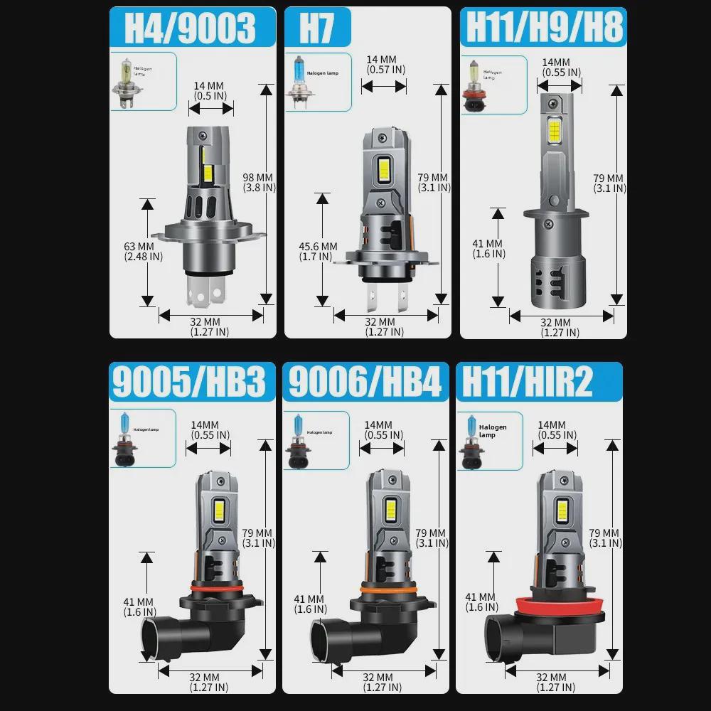 "8-Bead LED Headlight 9005: High/Low Beam H1H4 H7 Super Bright H11 Laser High-Power White"