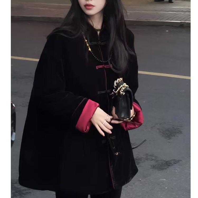 Palton de bumbac lejer în stil chinezesc pentru femei - Toamnă & Iarnă, Gros, Mărime mare, Cu nasturi