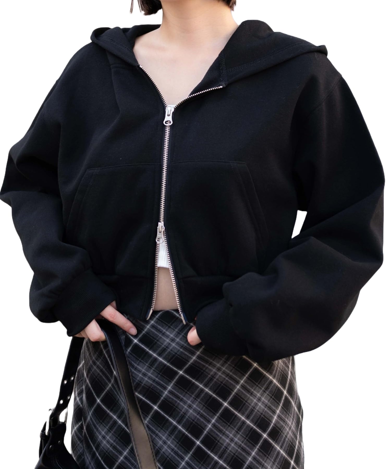 

WEGO Short Zip Short Korean Size Type B Double Black Women s Hoodie, Sweatshirt, Hoodie, Top, Length, Streetwear, Dance, Style, Casual, Gift, Classic,