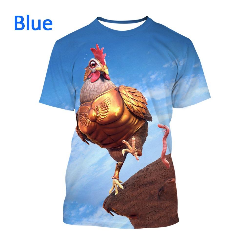 Chicken 3D Printed Short Sleeved T-shirt Summer Breathable Polyester Simple Round Neck Top