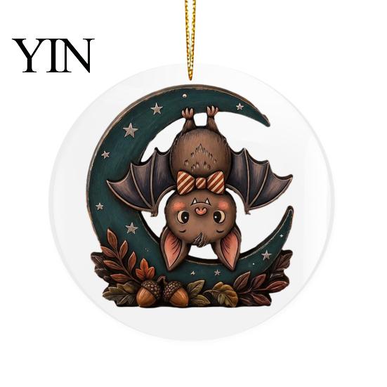 Festive Home Decor Halloween Ghost Hanging Ornament, Double Side 2D Acrylic Black Cat Bat Skull Spooky Room Pendant for Door Window, Party Decoration