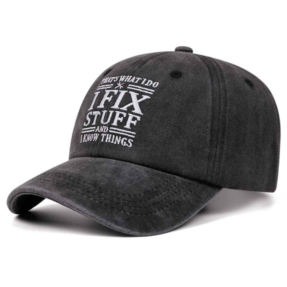 Ifix Stuff Letter Washed Embroidered Soft Top Baseball Cap Women Men Retro Hat Fashionable Versatile