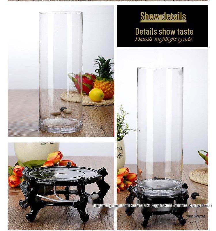 Large Floor-Standing Cylindrical Glass Fish Tank with Thick Transparent Glass for Goldfish, Oxygenation & Desktop Landscaping