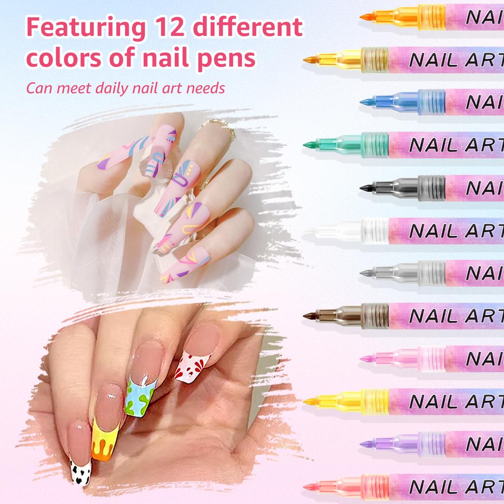 12/24 Pcs Nail Art Pens 12 Colors DIY Nail Art Markers Professional Nail Polish Pen Set Abstract Line Manicure Tools for Women