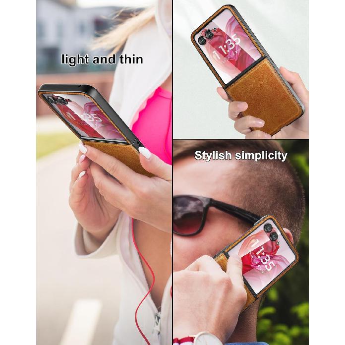 Foluu for Motorola Razr+ (Plus) 2024 Case, with Front Built-in Screen Protector, PU Leather + Hard PC Shell Ultra Thin Slim Durable Protective Phone