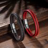 Mens Leather Braided Bracelet With Stainless Steel Clasp Minimalist Geometric Design Adjustable Size Daily Wear