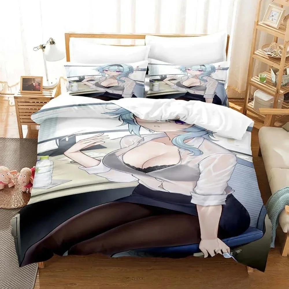 Kawaii Anime Genshin Impact Eula Lawrence Bedding Set Print With Pillowcase Bed Duvet Cover Single Double Queen Super King Size