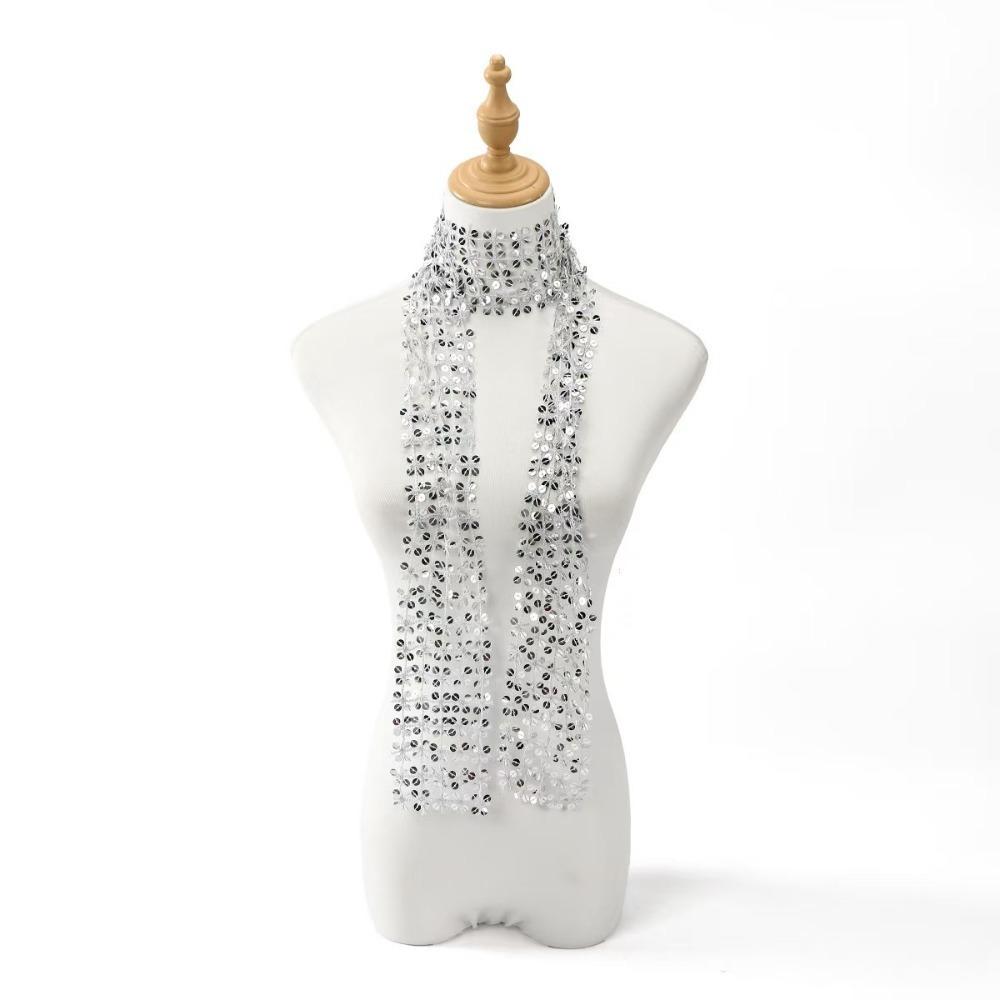 Personality Hot Girl Shining Silver Color Sequined Woven Hollowed-out Scarf Necklace for Women Fashion Designer Jewelry Gifts