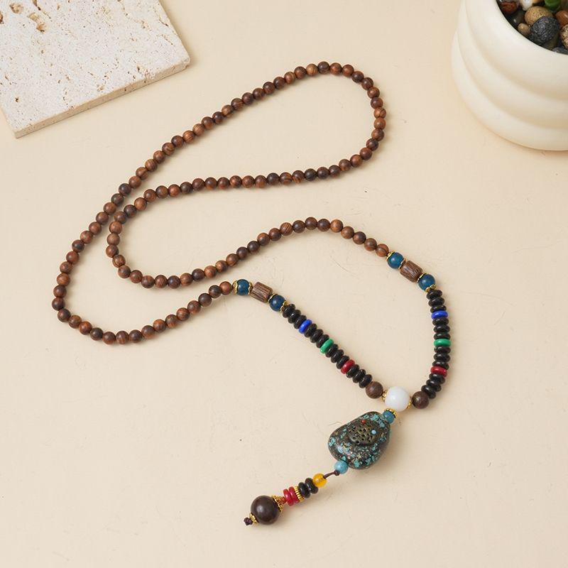 Ethnic Style Wood Necklace & Prayer Beads - Unisex Versatile Chicken Wing Wood Sweater Chain