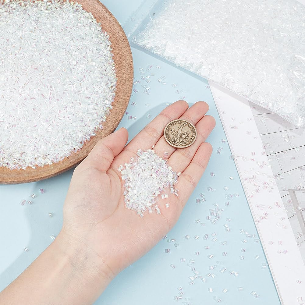 OLYCRAFT 210g White Bingsu Beads 3mm Long Straw Tube Beads Iridescent Crispy Bingsu Beads Lightweight Bingsu Beads Glitter Bingsu Beads for Crunchy