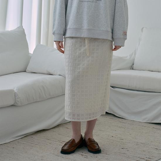 Ribbed Lace Waist Skirt J1SK124C 026 кремовый