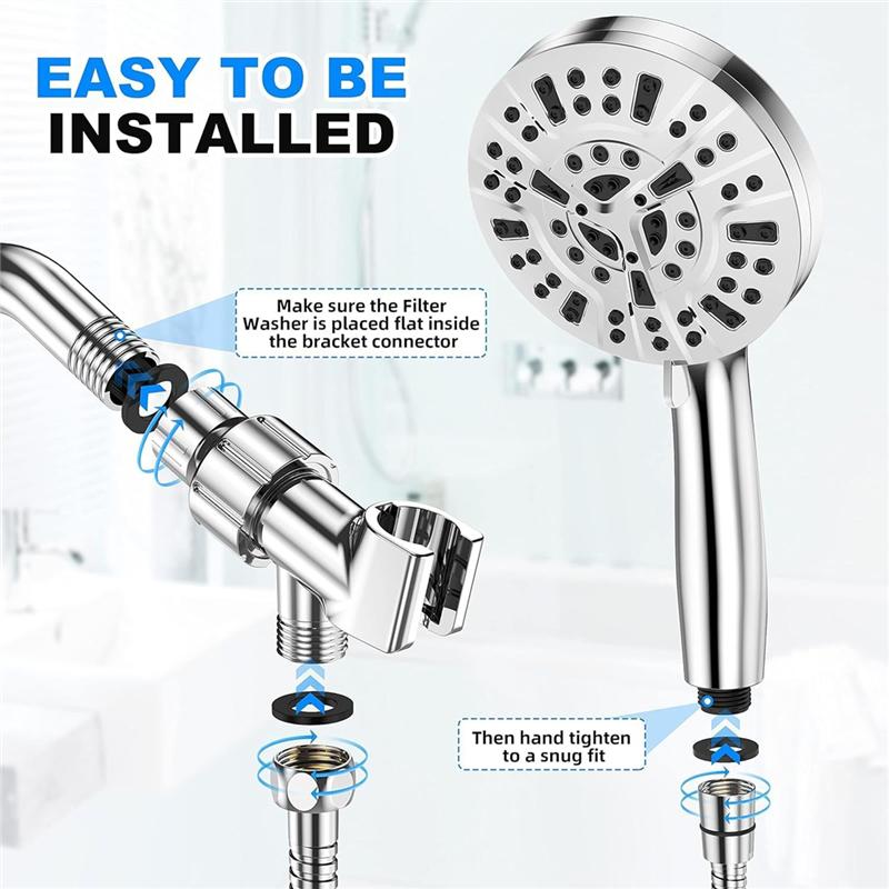 A25F-10-Mode Handheld Shower Head Set With High Pressure, 59" Stainless Steel Hose And Adjustable Brass Bracket Included