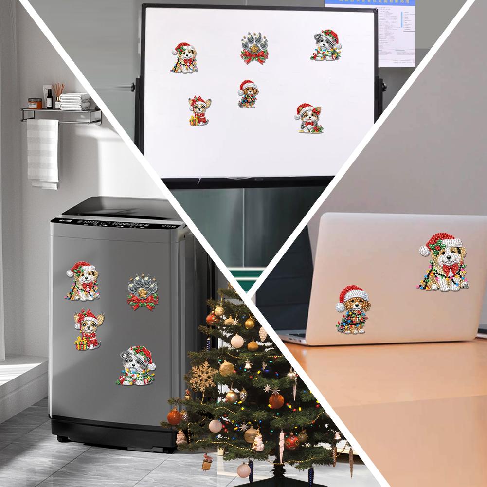 6Pcs Acrylic Christmas Santa Claus Diamond Art Fridge Magnet Diamond Painting Refrigerator Magnet for Adults Kids Beginners