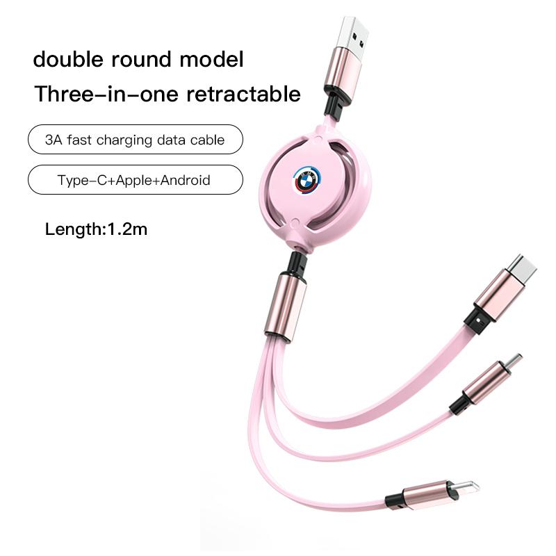 BMW Car Three-in-one Data Cable Retractable Charging Cable stickers For X6 G20 G05 G11 E30 M X3 X1 X2 E34 X4 X5 E62 E93 G30 E48 JG4
