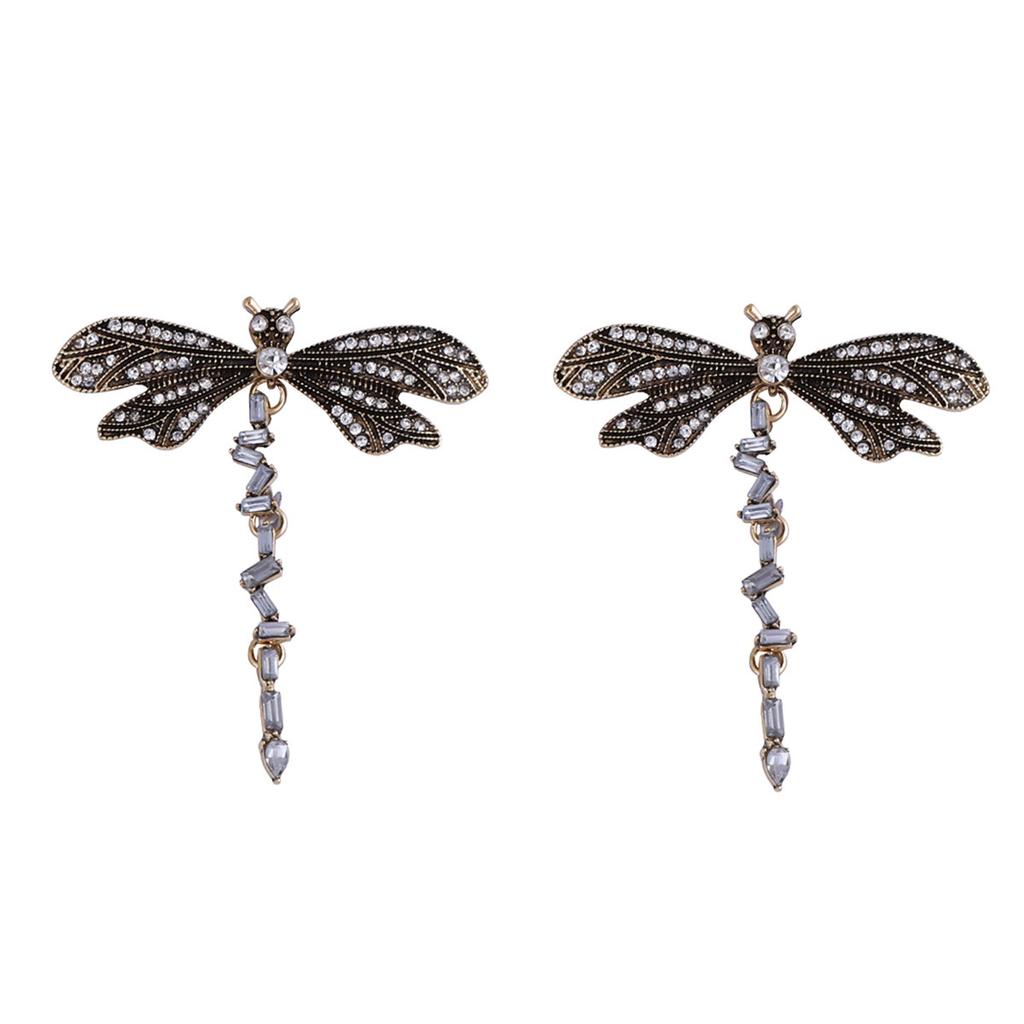 Personality Trend, Unique Creativity, High-end Design Sense, Old-fashioned Alloy Micro-zircon Dragonfly Women's Earrings