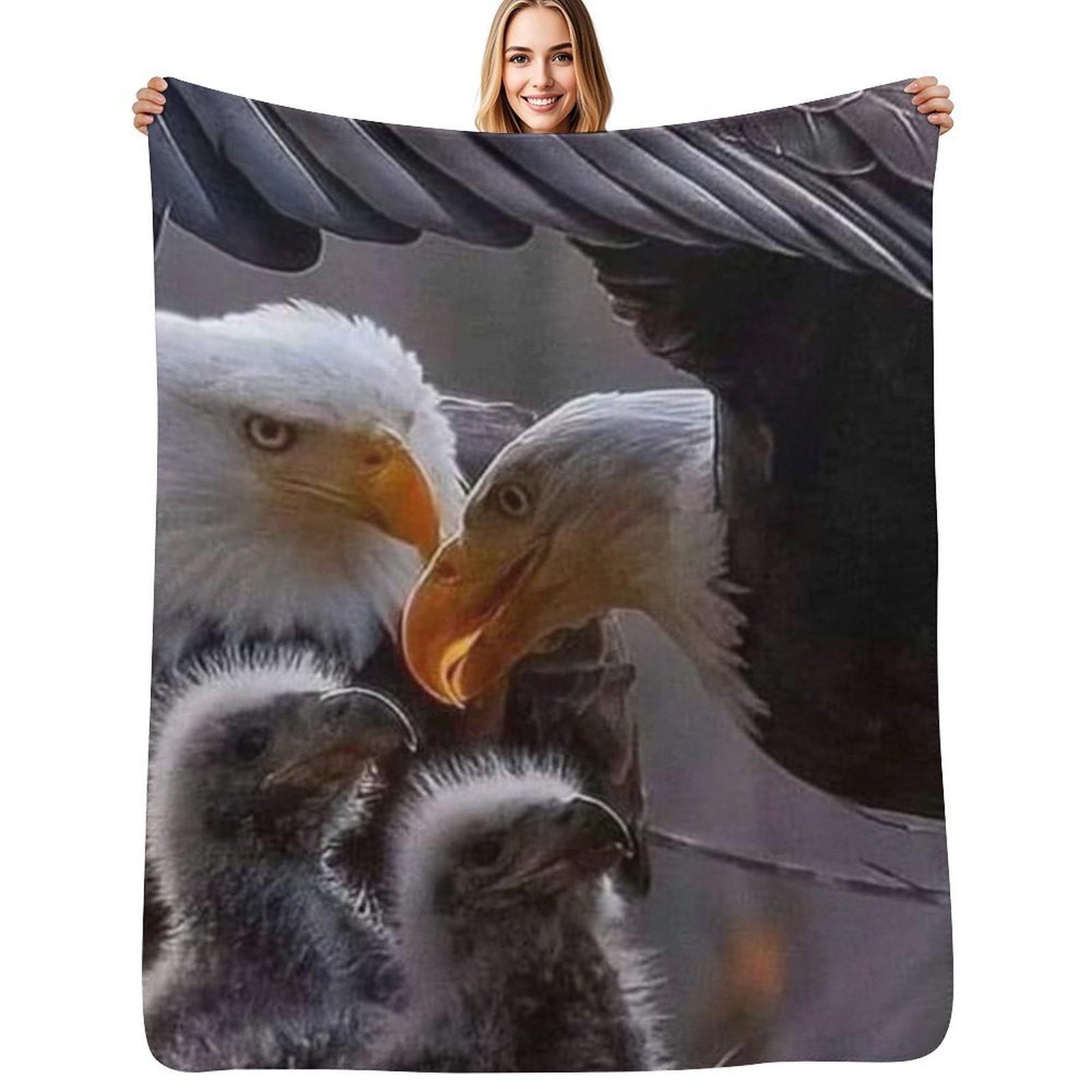 Majestic American Bald Eagle Family Throw Blanket Warm Plush Fuzzy Blanket for Living Room Size: 75*100cm, Weight: 230 GSM