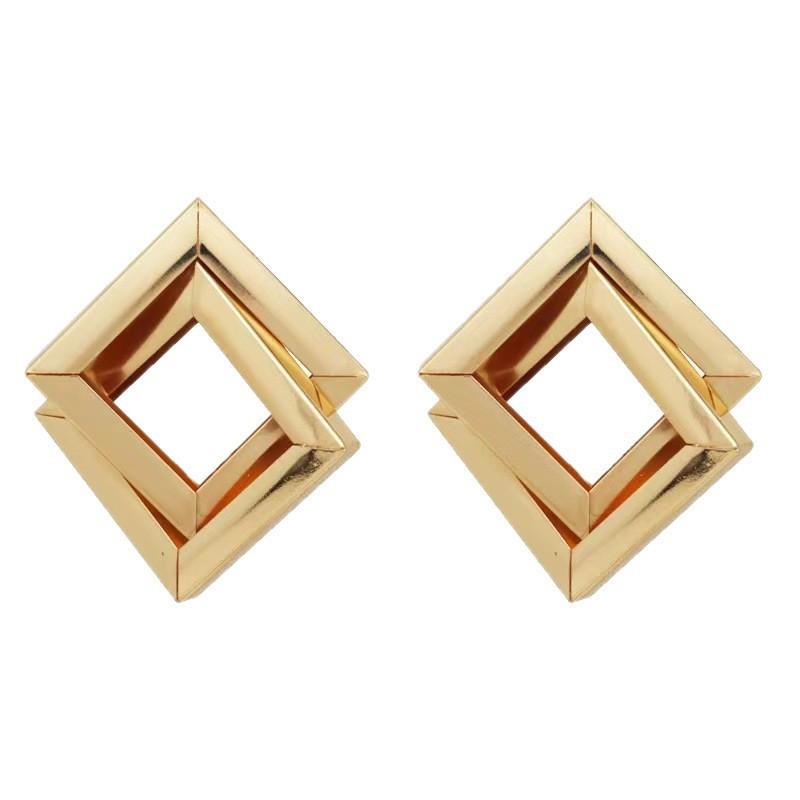 Metal Simple Rhombus Earrings Double-layer Square Stud Earrings Show Face, Thin, European and American Exaggerated Versatile Earrings