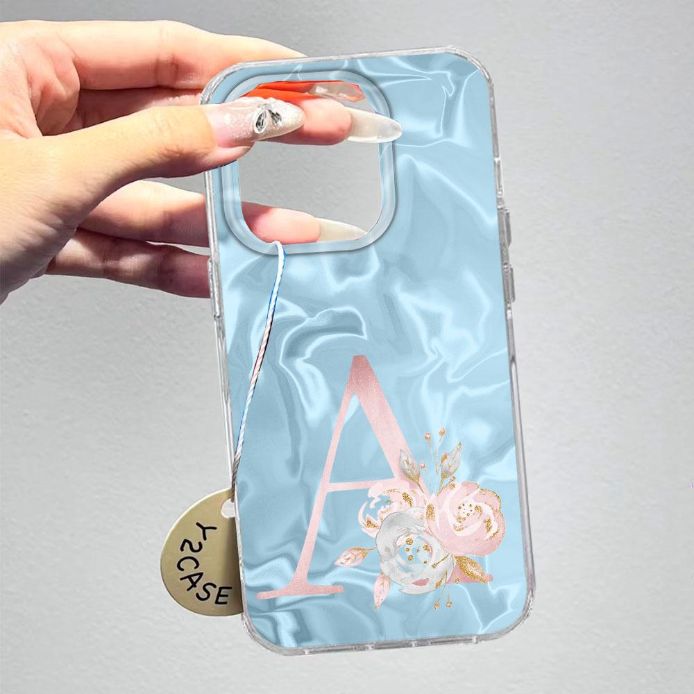 Pink Bule Couple A-Z Letter Flower Shockproof Phone Case For Xiaomi Redmi Note 12 10 8 9 Pro 10S 9s Silicone Shell Back Cover