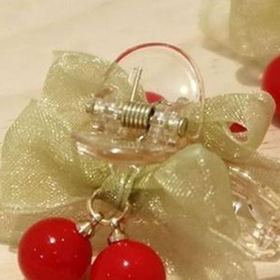 Hairpin Transparent Clip Gentle Non-Harmful Design Smooth Edges Hair Clip Green Gauze Bow Red Beaded Cherry Hair