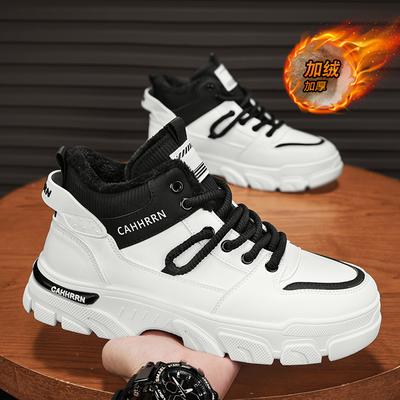 2025 Winter Warm Fur Boots for Men Plush Leather Work Shoes Mens Skateboard High Cut Man Sport Casual Sneakers Lace Up Flats