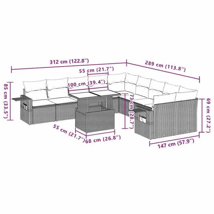 VidaXL Salon de jardin 11 pcs avec coussins noir résine tressée 3268166