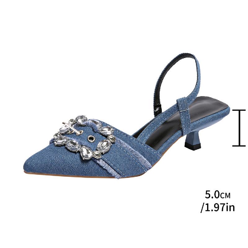Elegant Rhinestone Pointed Toe Sandals Female Plus Size Ladies High Heels