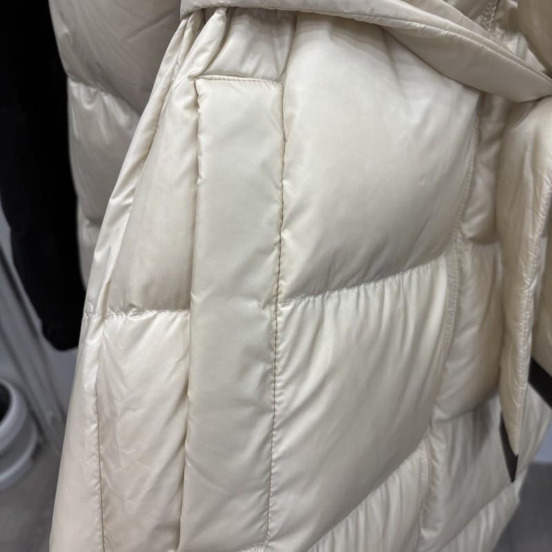 Womens Mid-Length Down Coat With Detachable Hood Waist Belt Warm Thick Winter Outerwear In Black Beige Caramel Coffee