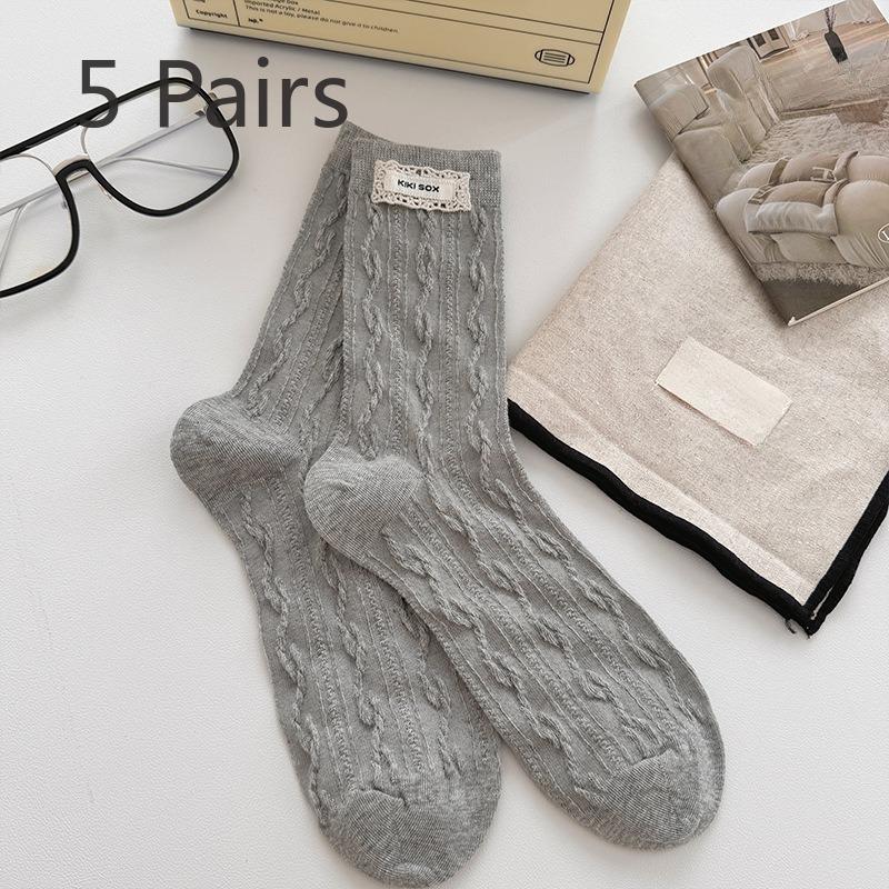 5 Pairs of Women's Summer Fashion Pure Cotton Tube Pile Socks