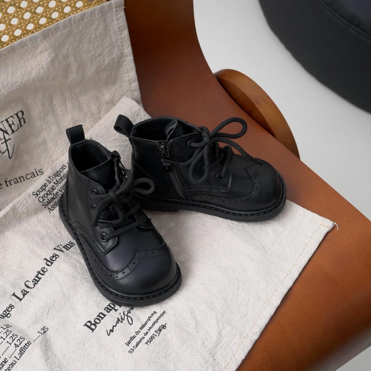 

XSHX British Baroque children s leather boots retro boys and girls Chelsea boots single velvet 247001 24