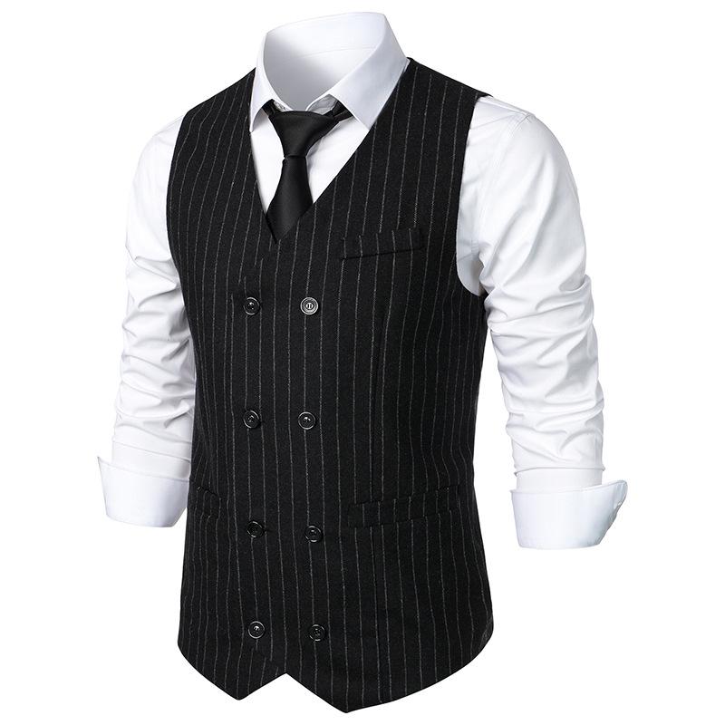 2024 Autumn Men's Fashion Slim Fit Double-Breasted Striped Vest Waistcoat
