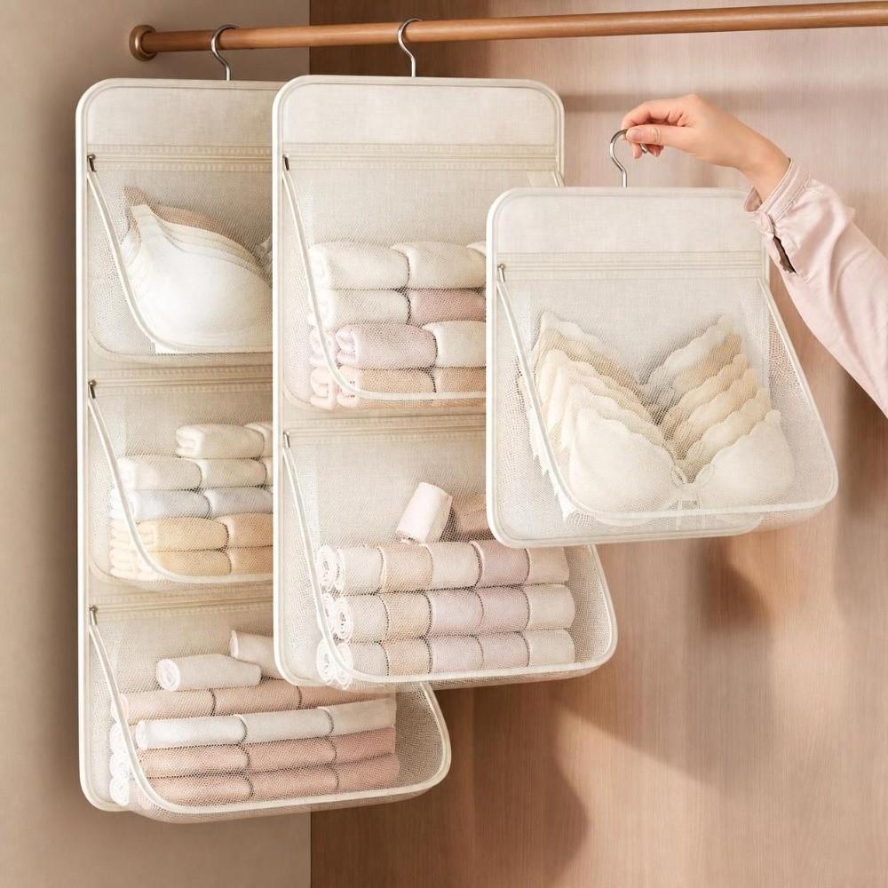 Zipper Closure Underwear Hanging Bag Multi Layer Hanging Organizer Bag Wardrobe Organization