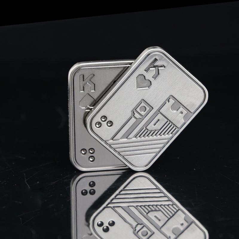 KK AA Fidget Slider Metal Skull Push Slider Stress Relief Toy Anti Stress EDC Top Spinning Poker Toys  Adults Gifts