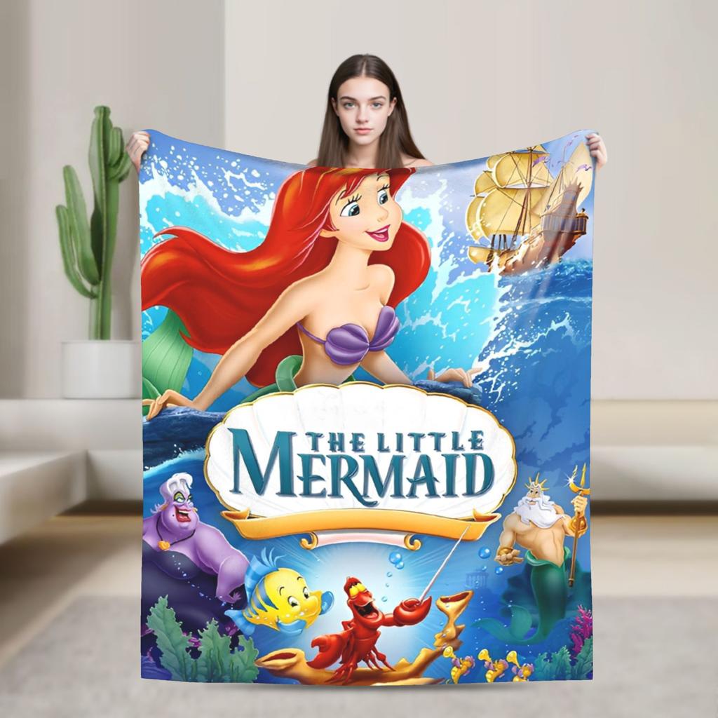 Little Mermaid Cartoon Princess Blanket Fleece Spring Autumn Portable Super Soft Throw Blanket for Sofa Outdoor Rug Piece