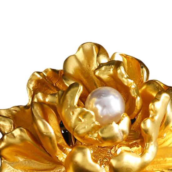 Faux Pearl Golden Peony Brooch Alloy Floral Lapel Pin Sweater Cardigan Coat Business Suit Clothing Accessories for Women Wife Girlfriend