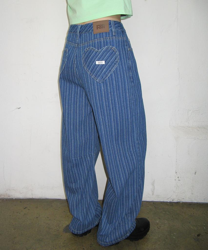 RONRON Stripe Denim Wide Pants Medium Blue