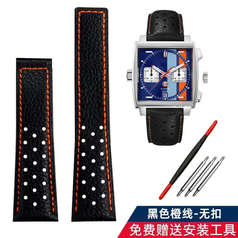 Genuine Leather Watch Band For TAG Heuer MONACO CARRERA CAW211R/P Watchband lychee print cowhide Strap men's Bracelet 22mm