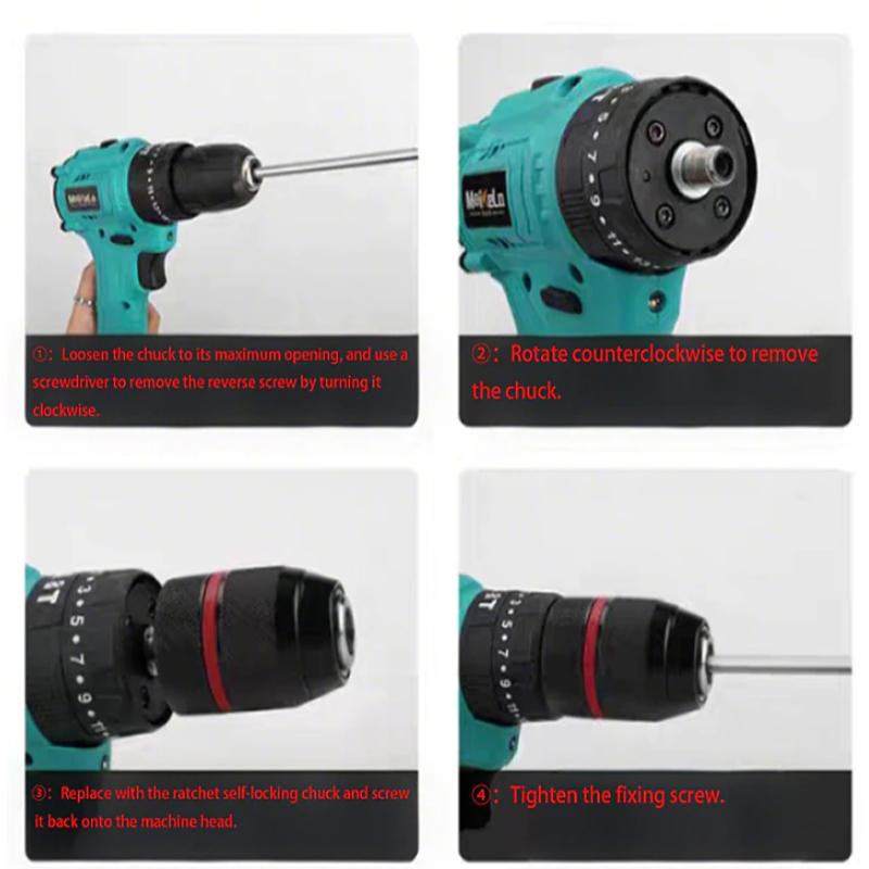 10Mm Hard Metal Drill Chuck Self Locking Keyless Electric Tools 3/8-24Unf Thread For Rechargeable Electric Drills