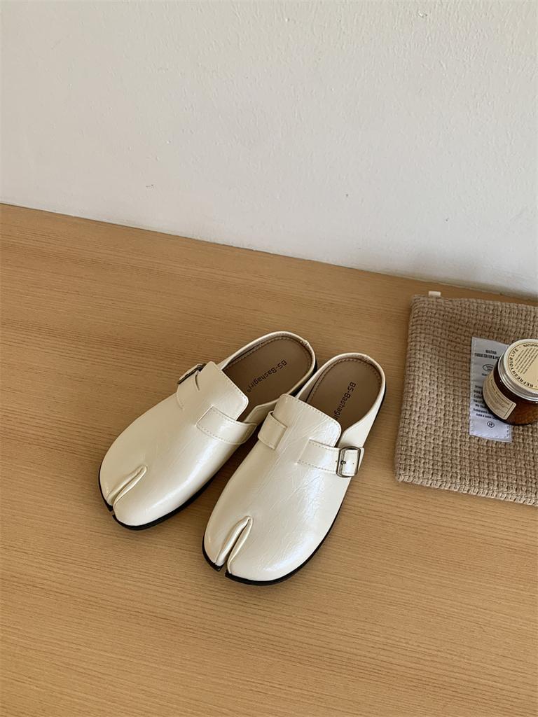 Fashion IPPEUM Flats Shoes For Women Mules PU Leather Split Toe Slippers 2025 New Summer Loafers