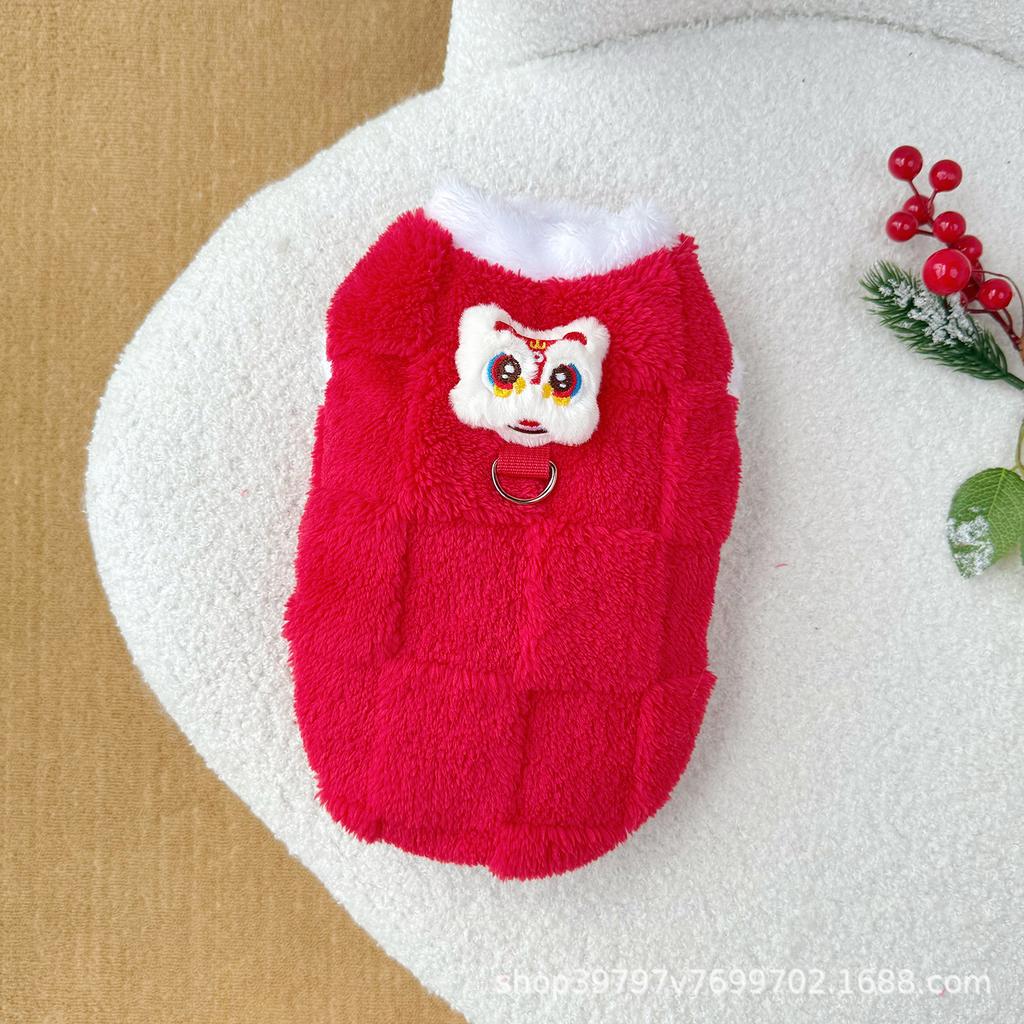 Pet clothes autumn and winter fleece thickened warm dog cat clothes Chinese New Year festive New Year clothes