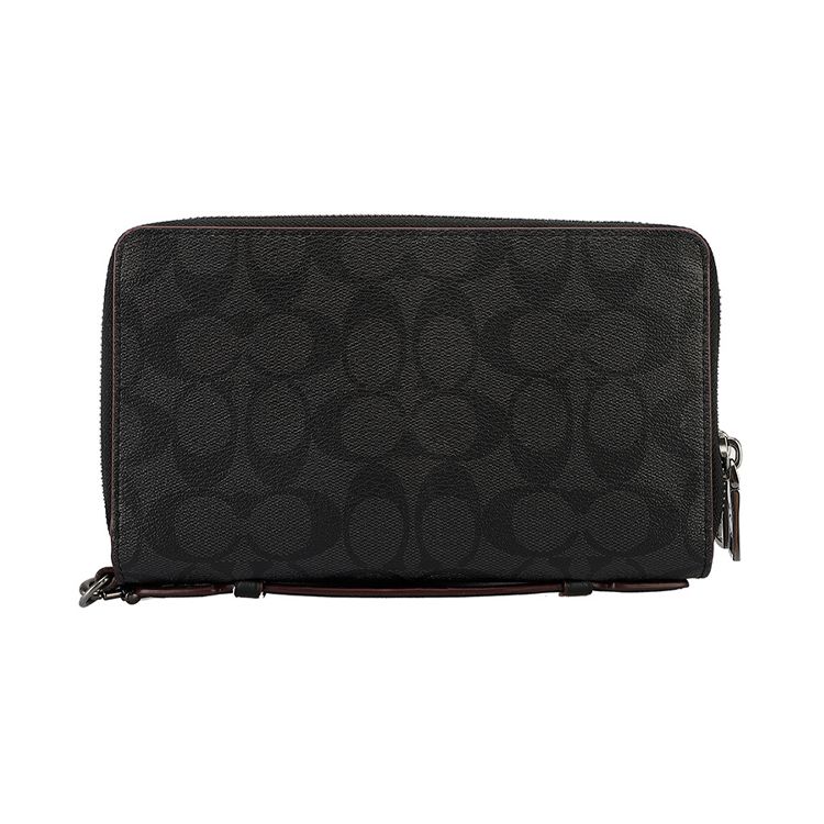 Coach Double Zip Wallet 20 Classic Monogram Long Zipper Closure Coated Canvas And Leather Card Holder Men Wallet Black 67626-N3A