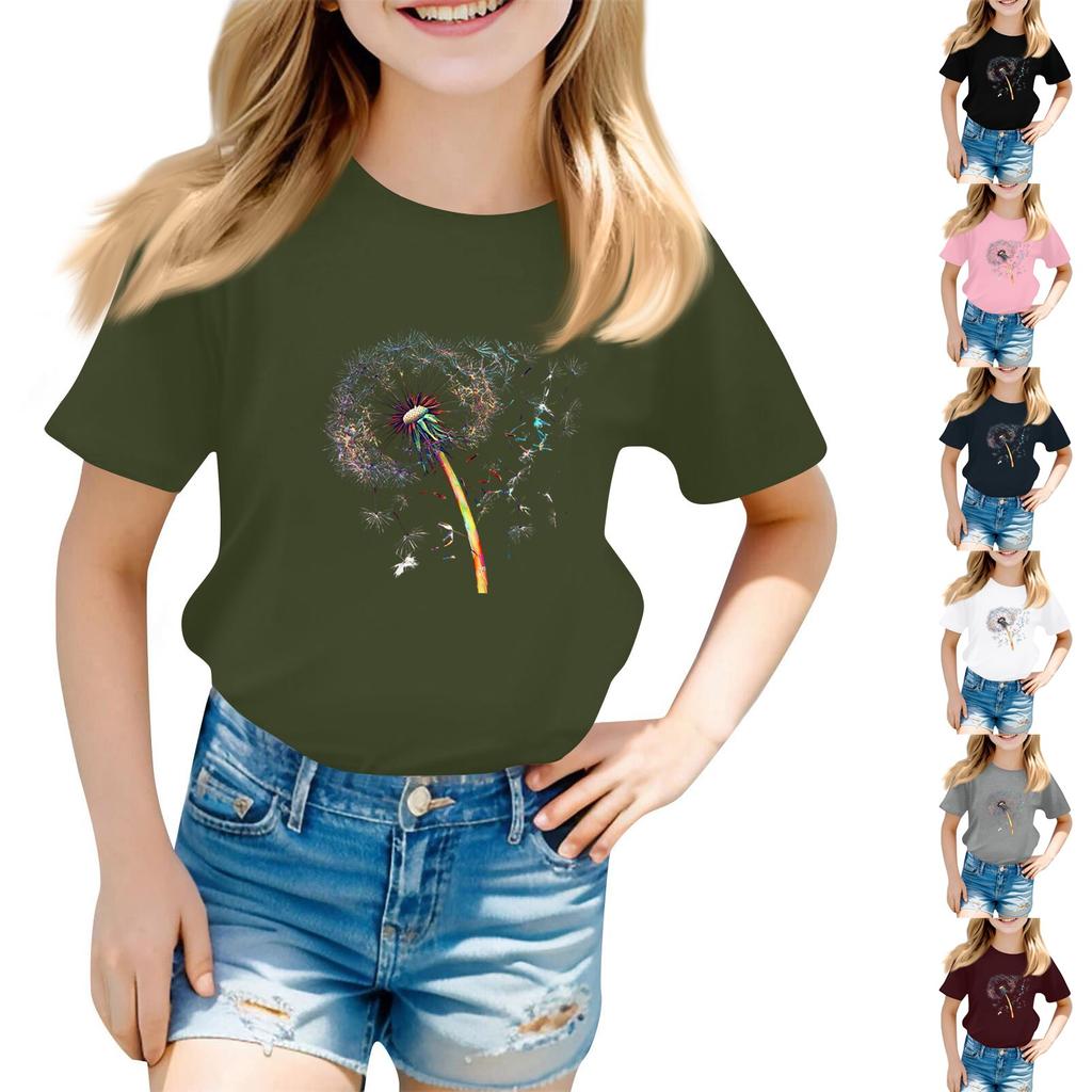 Children's Round Neck Casual Floral Small Print Short Sleeve T-shirt Top