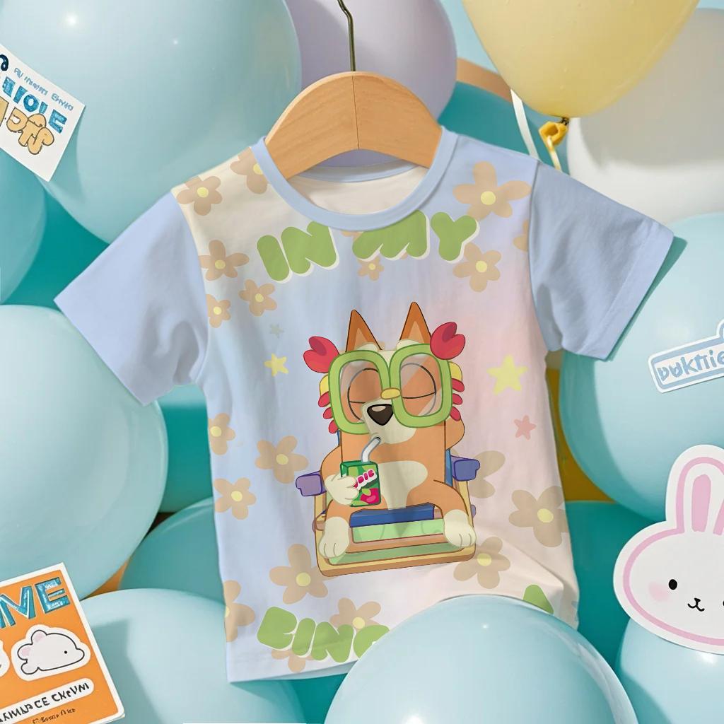 Sommer Kinder T-Shirt Mode Cartoon Anime Bluey Grafik 3D Druck Kinder Kurzarm T-Shirt Locker Lässig Outdoor Jungen und Mädchen T-Shirts Tops