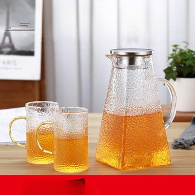 Transparent Glass Hammer Pattern Cold Water Kettle High Borosilicate Large Capacity Steel Lid Drying Boiling Water Kettle Square Juice Kettle
