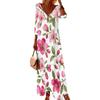 Women Plus Size V Neck Three Quarter Sleeve White Purple Floral Printed Long Dress