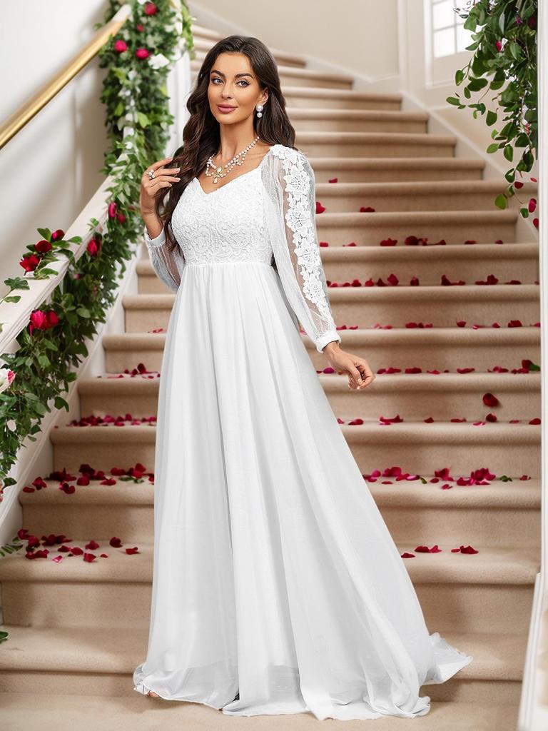 Elegantes Abendkleid mit langen Ärmeln aus Spitze Hochzeits- und Bankettkleid